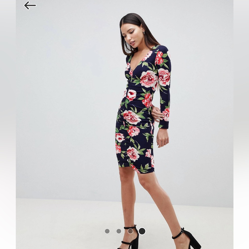 Ruched front floral midi